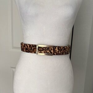 White House Black Market Leopard Print Belt with Gold Buckle